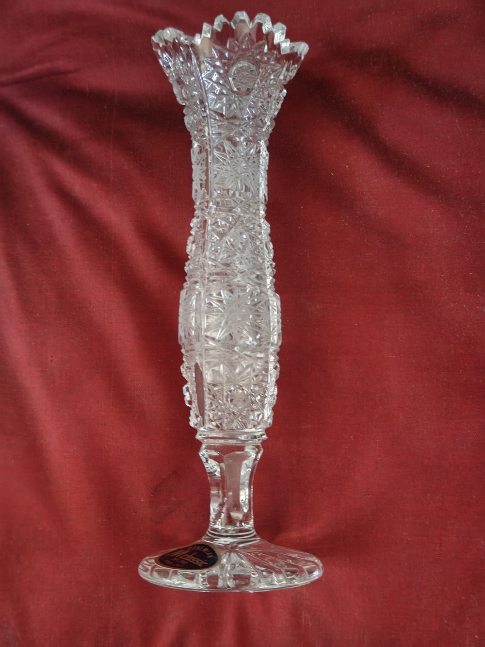 Vtg Bohemian Hand Cut M Classis 6" Bud Vase